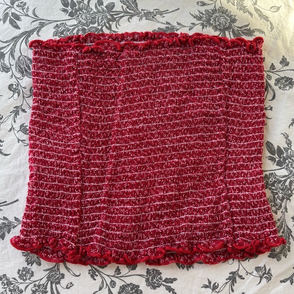 Brandy Melville Red Floral Smocked Tube Top - Picture 2 of 4